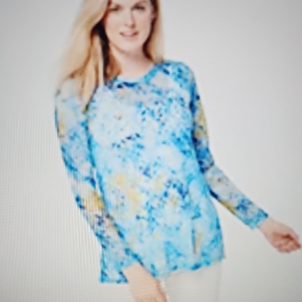 LOGO LAYERS by LORI GOLDSTEIN Printed Tie-Dye Sheer Lace Top